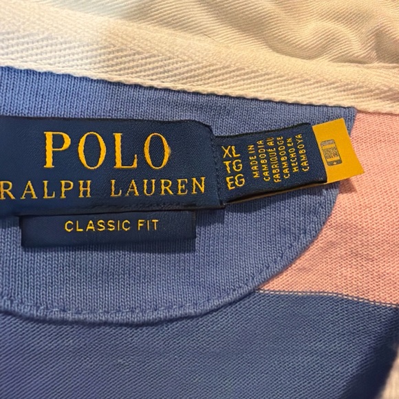 Polo Ralph Lauren Men Long Sleeve Rugby Shirt Garden Pink/New England Blue  XL - Picture 11 of 16